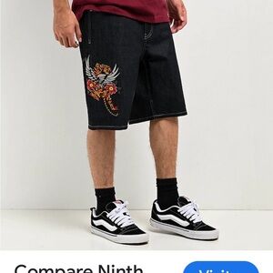 Ninth Hall Waylay Men's Dark Denim Graphic Streetwear Shorts